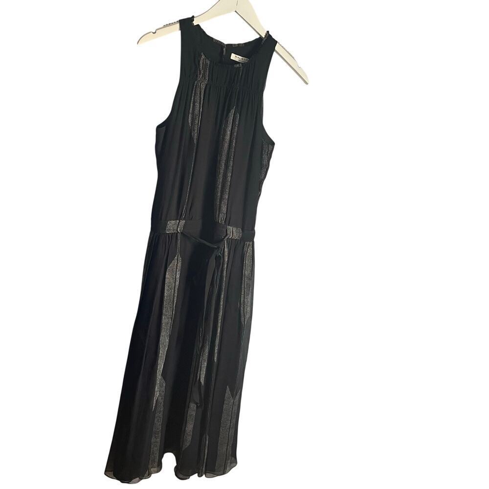 Halston Heritage Black Dress 100% Silk Tie Front Maxi Wedding Guest Whimsigoth M